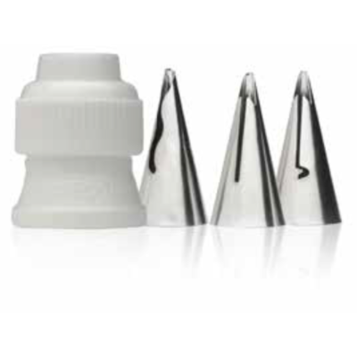 Ruffle tubes. Standard decorations tubes. Fit a standard coupler. Stainless steel. Ateco