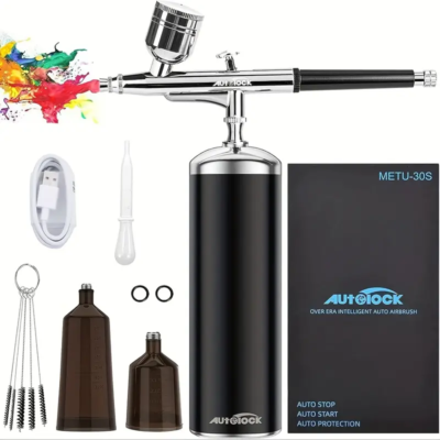 Portable Cordless Auto Airbrush Gun Kit Black.