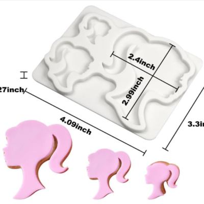3d Fashion Girl Desing Silicone Mold- Bella Princess Barbie. 3 Figures. 3"x4"