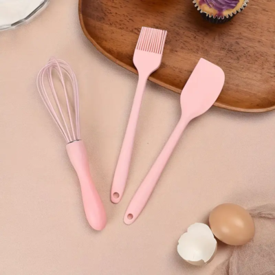 Silicone spatula 3 pcs tool set. Pink