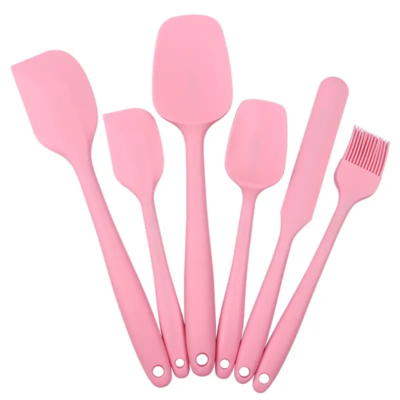 Silicone spatula 6-piece utensils set. Pink colour