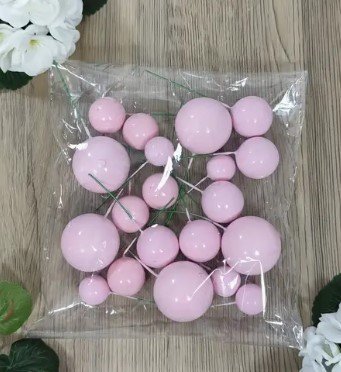 No edible deco. Spheres x 20 u. Pink. Diferent sizes.