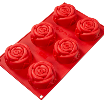 Silicone Baking Mold, Rose, 3.89 oz. 2.99" x 1.57" Fat Daddios, 6 Cavities