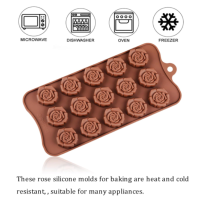 Silicone Baking Mold, Rose, 0.78 oz. 1.73" x 1.06" Fat Daddios, 15 Cavities