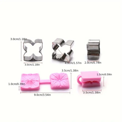 Flower Set. Silicone Mold 1.38"x3.54" + Cutter 1.18"x1.18".