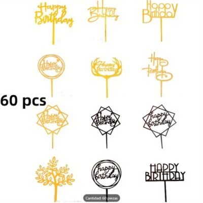 Topper Signs: Happy Birthday 1. (12 styles gold black) x 1 un.