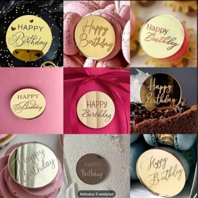 Topper Signs: Round Disc Happy Birthday (9 styles) x 1 un.