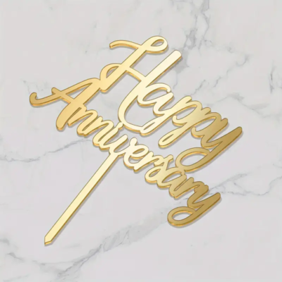 Topper Signs: Happy Aniversary. Gold 6.0" x 6.8" x 1 un.
