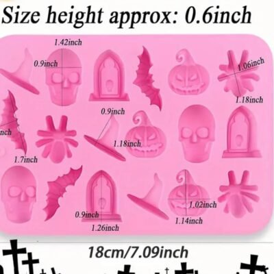 Halloween silicone mold. 18 cavities. 7.09" x 4.88". Pink