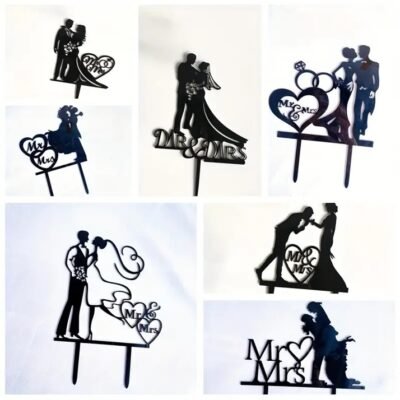 Topper Signs: Wedding Bride and Groom. Black. From 4" to 6" x 1 un.