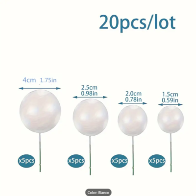 No edible deco. Spheres x 20 u. White. Diferent sizes.