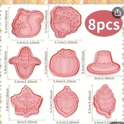 Plastic Cutters. Thanksgiving cookie cutter mold. 8 pcs.