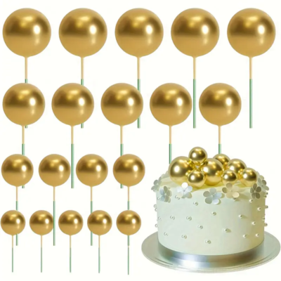 No edible deco. Spheres x 20 u. Gold. Diferent sizes.