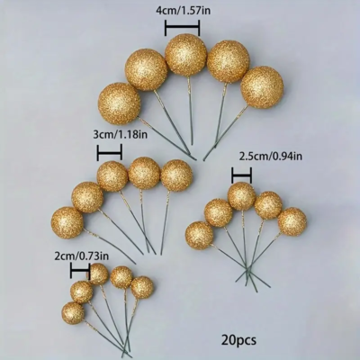 No edible deco. Spheres x 20 u. Glitter Gold. Diferent sizes.