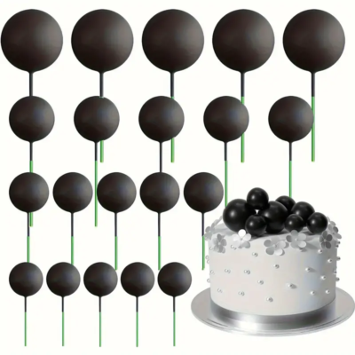 No edible deco. Spheres x 20 u. Black. Diferent sizes.