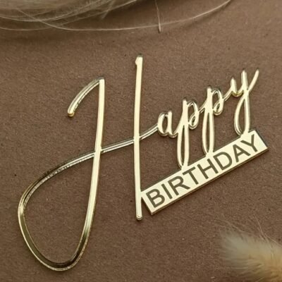 Topper Signs: Happy Birthday Gold Fancy Stickless 3.94" x 2.17"