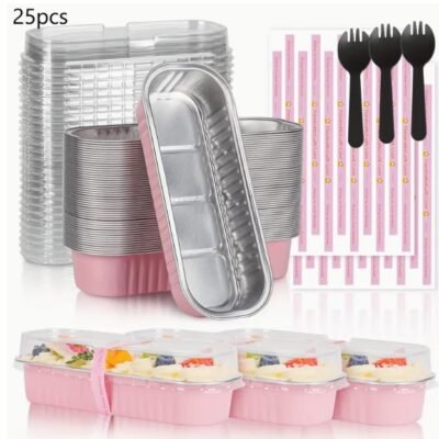 Disposable Rose aluminum tupperware with lid and teaspoon.