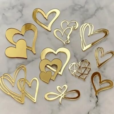 Mini Topper Valentine's Day. Gold acrylic. Hearts 9 designs.