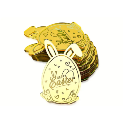 Easter Bunny Eggs Acrylic Cupcake Ornament 6 pcs Gold