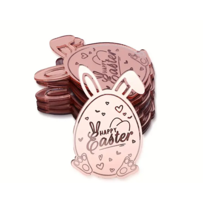 Easter Bunny Eggs Acrylic Cupcake Ornament 6 pcs Rose Gold