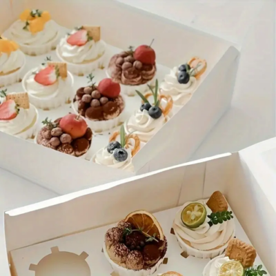 White Bakery Box for All Bites 14" x 10" x 4". For cupcakes insert 12 holes separately. (1)