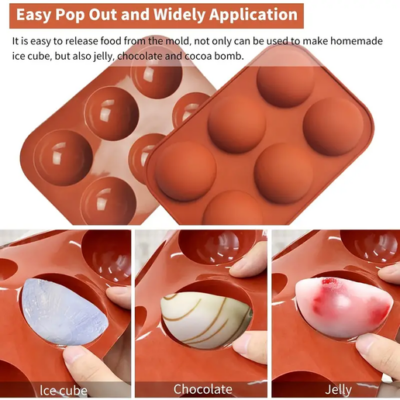 Silicone baking and chocolate mold. Hemisphere 6 cavities, red.