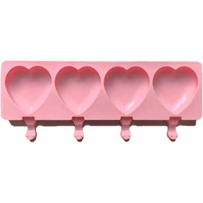 Silicone baking and chocolate mold. Big Heart 4 cavities, pink.