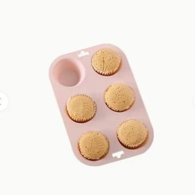 Silicone baking and chocolate Muffin mold, Pink, 6 cavities.