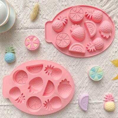 Fruit Shaped Ice Cube Tray. Pink. 9" x 6.5" aprox.