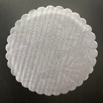 Cake Circle Scalloped Corrugated Drum, Silver Leaves 6" x 1un.