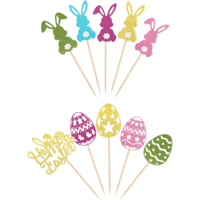 Glitter Easter Bunny and Egg Cupcake Toppers 10 pcs
