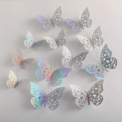 Butterfly Stickers 3D. Silver Silver x 12 pieces.