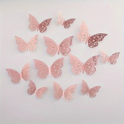 Butterfly Stickers 3D. Dark Rose x 12 pieces.