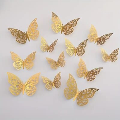 Butterfly Stickers 3D. Gold x 12 pieces.