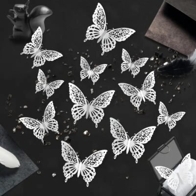 Butterfly Stickers 3D. White. x 12 pieces