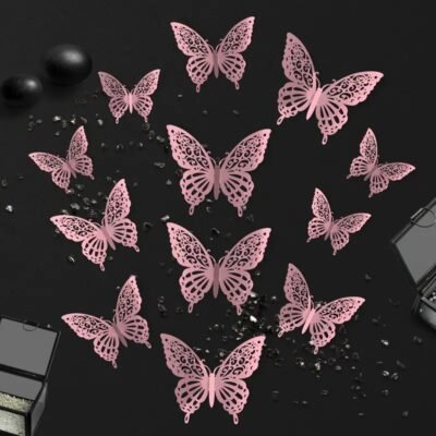 Butterfly Stickers 3D. Pink x 12 pieces.