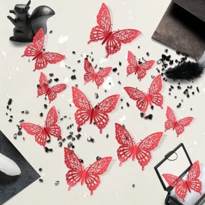 Butterfly Stickers 3D. Red x 12 pieces.