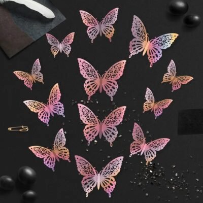 Butterfly Stickers 3D. Iridescent Rose Gold x 12 pieces.