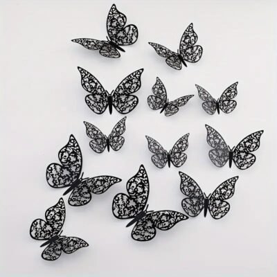 Butterfly Stickers 3D. Black x 12 pieces.