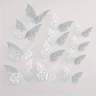 Butterfly Stickers 3D. Silver x 12 pieces.