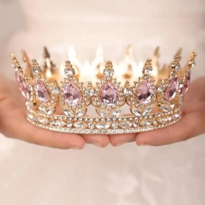 Round Crown Gold - Pink. 6"d x 2"h